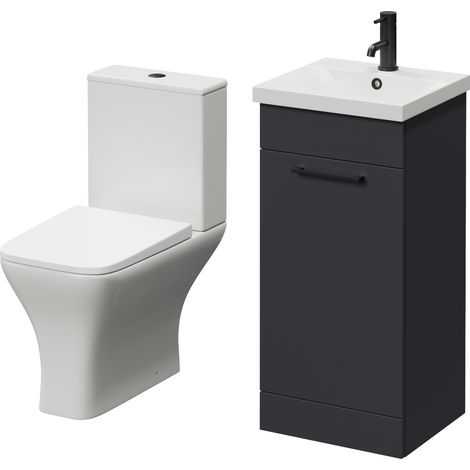 Napoli 390 Gloss Grey 400mm Single Door Vanity Unit and Kingston Toilet Suite with Glide Basin - 400mm - Matt Black 160mm Handle