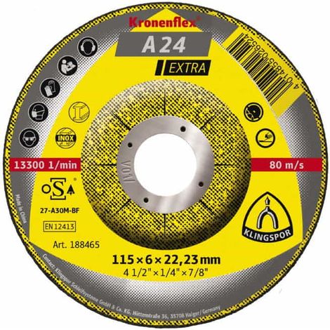 Meule à ébarber KRONENFLEX A 24 Extra 115 x 6 x 22,23mm - KLINGSPOR - 188465 (1/4)