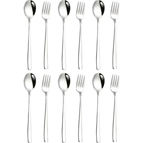 Fourchette Et Cuillère - En Acier Inoxydable - Pour Cuisine Maison Extérieur Barbecue Randonnée Restaurant - Lot De 12 Pièces (1/5)
