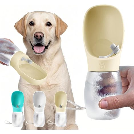 Bouteille d'eau pour chien, distributeur d'eau portable et étanche avec gamelle, idéal pour les promenades et les voyages (jaune crème, 300 ml) (1/5)