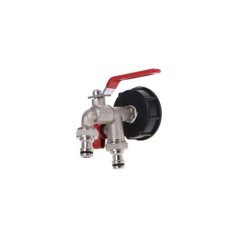 IBC S60X6 Robinet de vidange en laiton à double sortie, double vannes 1/2", diamètre de sortie 1/2", diamètre d'entrée 60 mm-JUSCH (1/5)