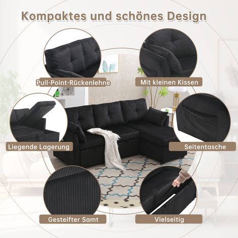 Canapé convertible modulable avec coffre de rangement et tiroir gigogne. Sofa d'angle réglable à méridienne, banquette avec espaces de stockage et configurations flexibles – parfait pour séjour. (1/5)