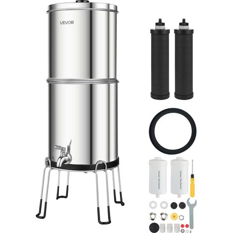 Système de Filtration d'Eau par Gravité 8,52 L avec 4 Filtres à Eau, Pour Camping, Fontaine Filtrante Inox Réduction du Plomb et Jusqu'à 99 % du Chlore, Cartouches au Charbon Actif et Anti-fluor (1/5)