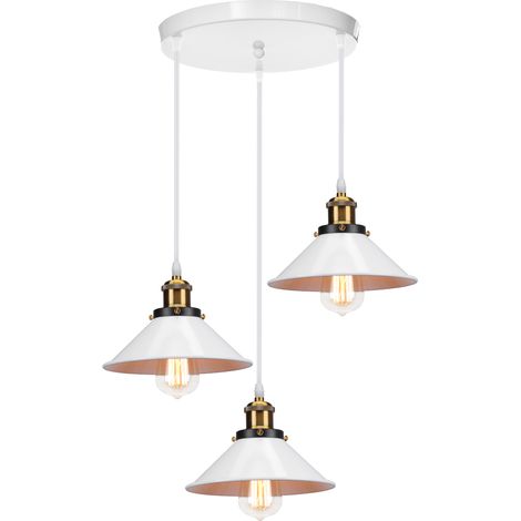 Industrial Pendant Light All White, 3 Lights Ceiling Lamp with Lampshade, Simple Chandelier Edison E27 Base for Kitchen Bar Loft (1/5)
