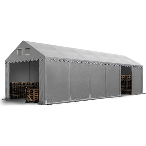 Stabiles Lagerzelt 4x12 m Zelthalle mit Bodenrahmen und Dachverstärkung PVC Plane 800 N grau 100% wasserdicht Seitenhöhe 2,6 m Weidezelt (1/5)