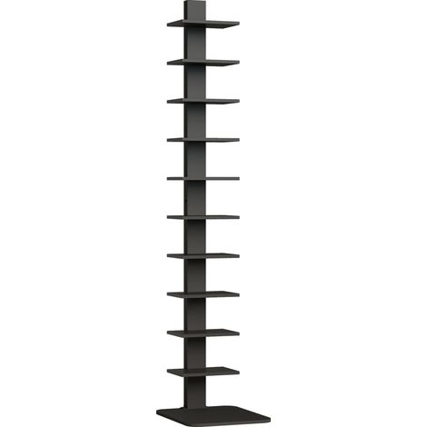 Libreria Moderna 34,5x41,5x163.5 cm a 11 Ripiani Salvaspazio Stile Industriale Rivestimento in Melamina Nero (1/5)
