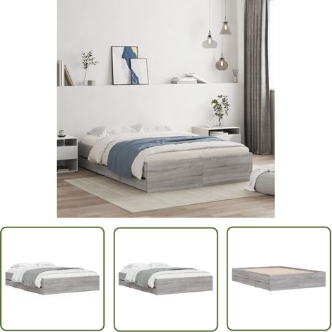 The Living Store Cadre de lit avec tiroirs sans matelas sonoma gris 120x190 cm - Cadre De Lit - Lit Double - Tiroir Intégré - Lit Design - Lit Moderne (1/5)