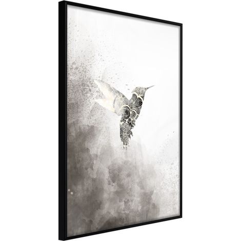 Affiche Murale Encadrée "Hummingbird in Shades of Grey" 40 x 60 cm Noir