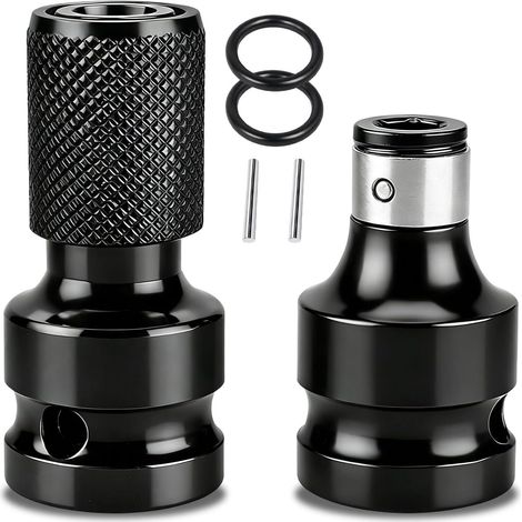 2-Piece Impact Driver Bit Set, Screwdriver Bit Holder, Adapter 1/2 Inch (12.5 mm) Square to 1/4 Inch (6.35 mm) Hexagon for Impact Wrench/Driver Drill, Chrome-Vanadium Steel, Includes Rings and Pins (1/5)