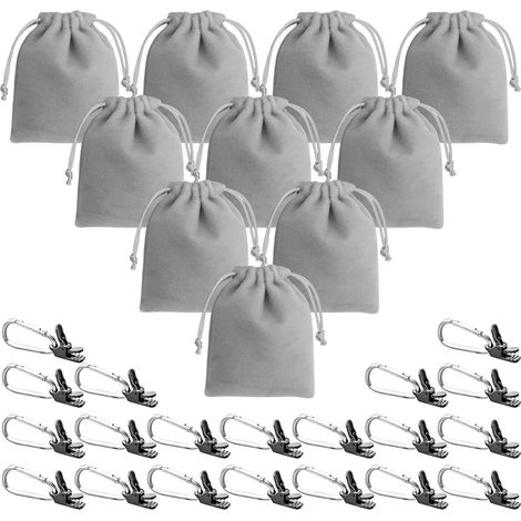 Lot de 10 sacs de lestage pour rideaux de tonnelle en plein air, sacs de sable, 10 sacs de poids et 20 clips, convient pour la fixation de rideaux extérieurs, pieds de tonnelle, tentes, nappes, gris (1/5)