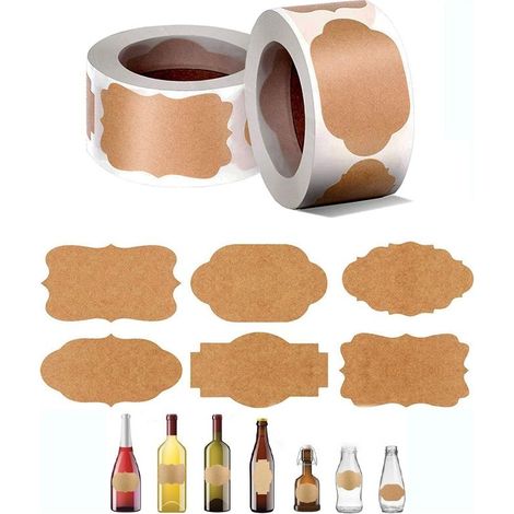 Kraft Paper Label Stickers, 600 Pieces Self-Adhesive Labels, Office and Kitchen Stickers, Used for Files, Bottles, Gift Wrapping (Brown) (1/5)