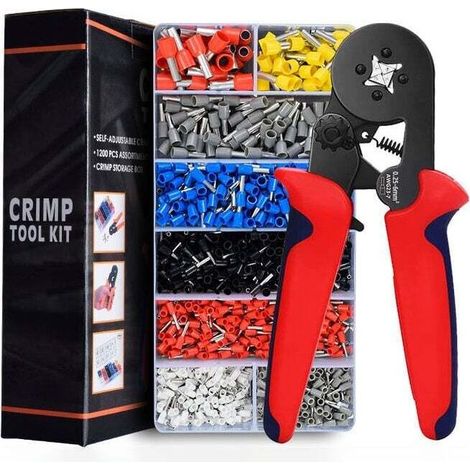 Pince à Sertir avec 1200 Cosses Isolées pour Câble Électrique 0,25-10,00 mm² Outil de Sertissage d'Embout de Fil pour Électricien (1/4)