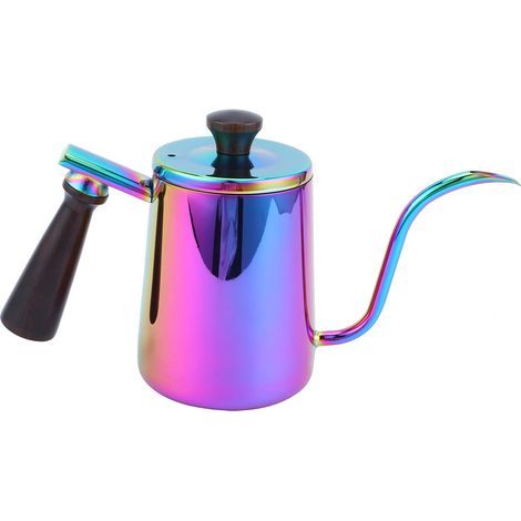 Bouilloire à café 700 ml en acier inoxydable 304, bec verseur col de cygne, poignée en bois, bec long, coloré (1/5)