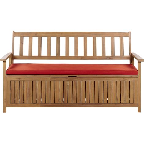 Garden Bench with Cushion SOVANA 160 cm with Storage Acacia Wood Red