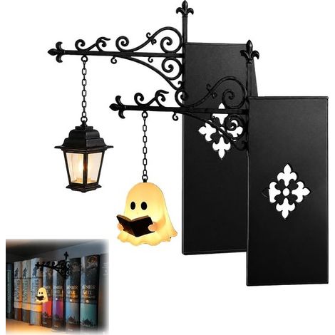 Serre-livres métalliques 2 pièces avec lampe – Supports de livres avec éclairage décoratif – Accessoires pour étagère coin lecture bureau et bibliothèque – Noir (1/5)