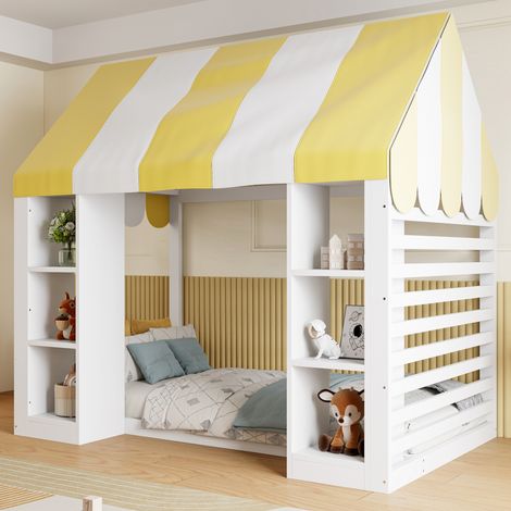 MEUBLIV Kinder-Hochbett 90x200 cm weiß – Himmel und Stauraum, ohne Matratze (1/5)