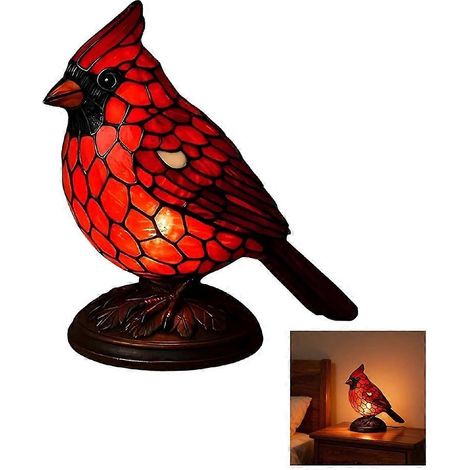 Cette lampe de table artisanale en résine rouge en forme d'oiseau convient parfaitement pour une utilisation sur une étagère de chambre, comme décoration lumineuse de Noël ou comme objet de décoration (1/5)