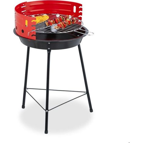 Barbecue Charbon De Bois - Tripode Rond Ø 42 cm - Pare-Vent Intégré - Hauteur Réglable 4 Niveaux - Pour Jardin Terrasse Camping - 1 Pièce (1/5)