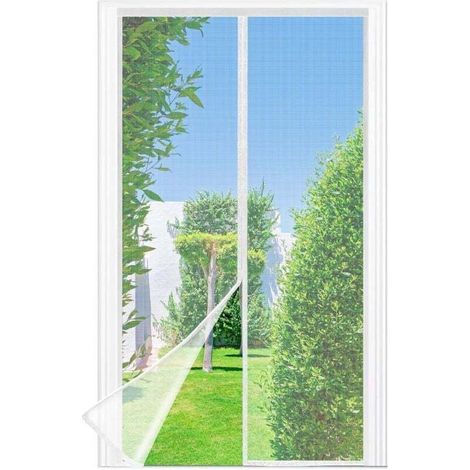 Moskitonetz für Fenstertüren, 90 x 210 cm – Feinmaschiges, weißes Fliegengitter, selbstschließend, passend für Fensterbreiten bis zu 3,8 cm (oben). (1/5)