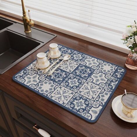 Tapis Égouttoir Vaisselle, Tapis de Séchage Vaisselle Super Absorbant, Tapis Évier Cuisine en Nanofibres à Séchage(30 x 40cm) (1/5)
