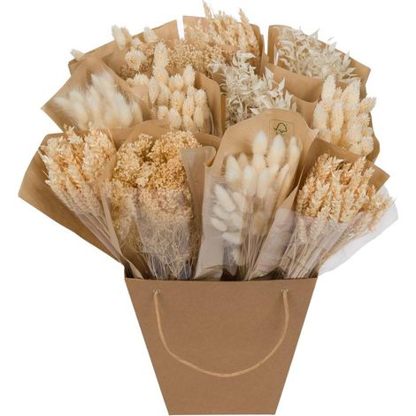Bouquet de Fleurs Séchées Naturelles Décoration Intérieure Blanc et Beige 50 cm - PANGIVO