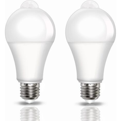 LED PIR Motion Detector Bulb, E27 Screw Base, 12W, 1000 Lumens (100 Watt Equivalent), 220V, 6500k Cool White, Security Lighting Bulbs, Pack of 2 (1/5)