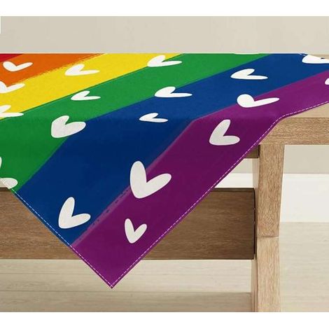 Tovaglia per tavolo quadrato 85x85 cm. Decorazione da tavola con motivo arcobaleno.