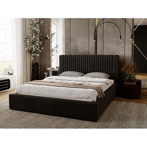 Lit rembourré avec rangement 120x200 velours marron Malmo (1/4)