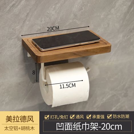 (L20CM concave blanc) Porte-papier toilette en noyer massif, porte-boîte à mouchoirs, porte-rouleau de papier toilette, porte-boîte à mouchoirs en bois massif (1/5)