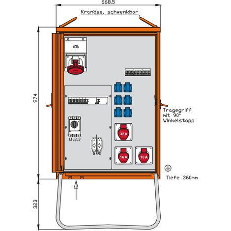 Walther Werke Verteilerschrank 44kVA,2RCDs TypB,9LS WV0369R1