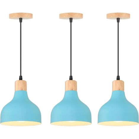 3pcs Suspension Luminaire Moderne Industriel,15cm Lustre Vintage Abat-jour en Métal E27 Lampe de Plafond Style Nordique,Bleu (1/5)