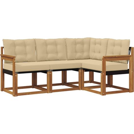 Set di divani da esterno con cuscino 4 pz Salotto da Giardino Naturale e Beige (1/5)