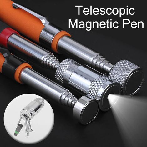 (3,6 kg avec la lumière) Mini stylo magnétique télescopique portable, outil pratique pour ramasser écrous et boulons, tige de ramassage extensible. (1/5)