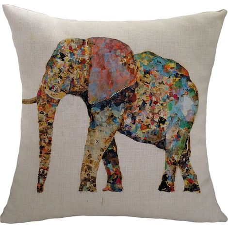 1 Housse de coussin, 45x45 cm, lin, motif éléphant, fermeture invisible, pour salon, chambre (1/5)