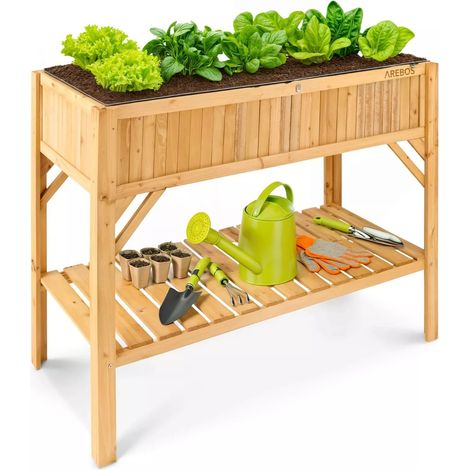 Cama elevada de madera AREBOS con estante, jardinera para hortalizas y hierbas (1/5)
