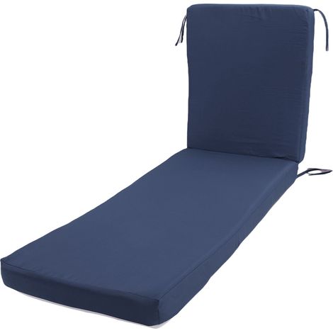 coussin de chaise longue avec attaches détachable résistant à la pluie antidécoloration coussin de rechange pour transat plage extérieur terrasse bleu marine (1/5)
