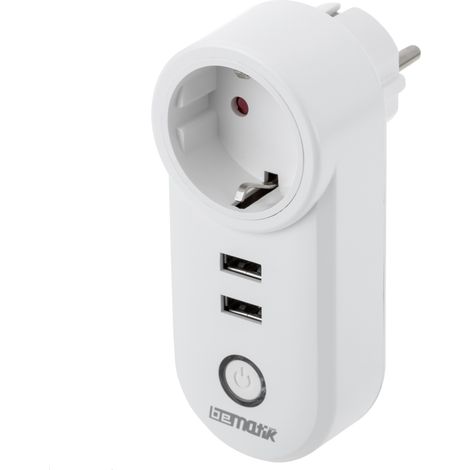 BeMatik - Enchufe inteligente 16A 3680W WiFi Blanco con dos puertos USB compatible con Google Home, Alexa y IFTTT