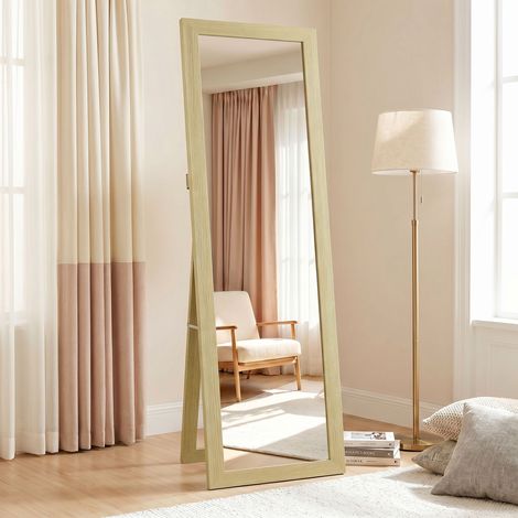 Miroir vertical à fixer au mur ou à poser au sol avec cadre en MDF, 37x40x155 cm, chêne et transparent (1/5)