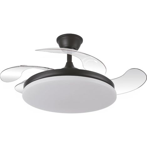 Ventilador de techo LED KALA negro, aspas retráctiles transparentes, motor CC silencioso, mando a distancia, luz regulable de 59 W, 6980 lm, 6 velocidades, modo verano/invierno, Ø 107 cm (1/5)