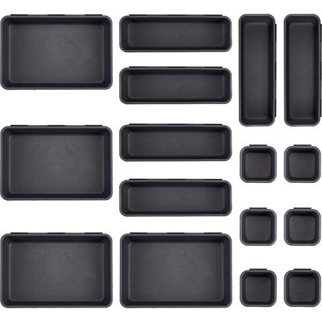 16-Piece organisateur bureau tiroir, 3 plateaux tailles, plastique, pour maquillage/argenterie/ustensiles, salle de bain/cuisine (1/5)