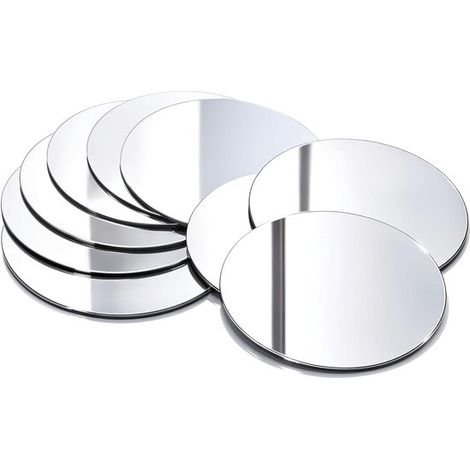 Miroir adhésif - Miroir mural rond - Acrylique - Lot de 10 - 10 cm - Argenté - Autocollant - Miroir 10 cm x 10 cm (1/5)