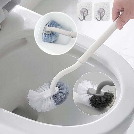 Set of 2 angled toilet brushes with a curved design for deep cleaning, long plastic handle and flexible bristles.
