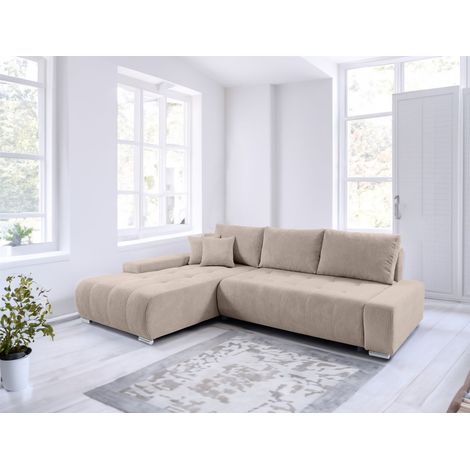 Ecksofa Sofa mit Schlaffunktion VOGAR Stoff Poso Beige Ottomane Links (1/5)