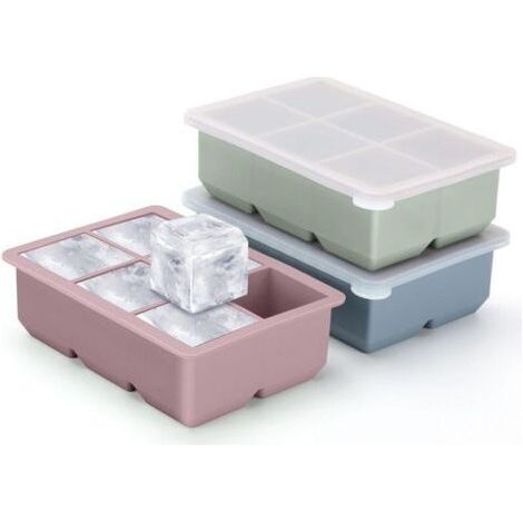 Lot de 3 grands moules à glaçons en silicone avec couvercle amovible anti-fuite, bac à glaçons carré et sans BPA pour cocktails, whisky, glace flexible empilable