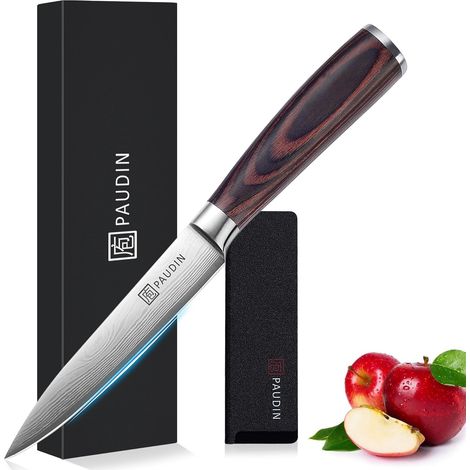 Couteau de Chef, Couteau de Cuisine Universel 24 cm Acier Inoxydable Manche Bois, Ustensiles Cuisine pour Couper Emincer Viande Pain Fruit Légume - Marron (1/5)