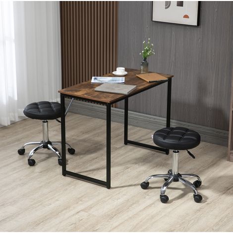 Set de 2 taburetes de salón Ø35.5x48-63 cm negro en cuero sintético regulables con ruedas (1/5)