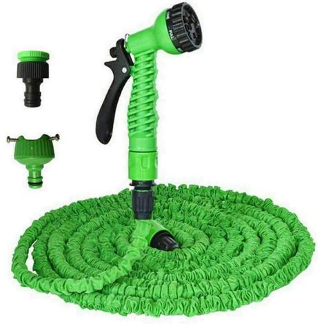 Ausziehbarer Gartenschlauch, 15 m, mit 8 Funktionen, Sprühdüse und zwei verschiedenen Anschlüssen