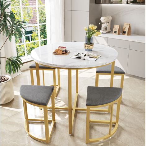 Mesa comedor redonda con 4 sillas terciopelo gris OKMYHOME (1/5)