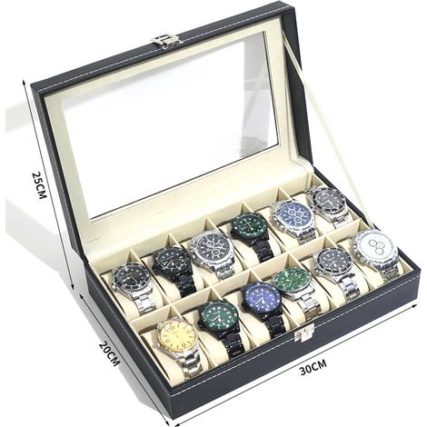 Aufbewahrungsbox für 12 Uhren mit Griff - Abnehmbare Präsentationsbox für Armbänder und Uhren, Integrierter Organizer-lsw