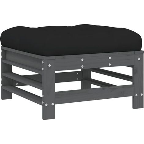 Tabouret de Jardin en Pieds, Pin Massif avec Coussin Gris (1/5)
